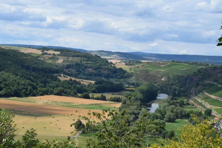 Panoramablick auf das Salinental und die Nahe. Ebernburg Wanderung.